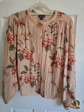 SCOOP Floral Rust and Cream Blouse Size L
